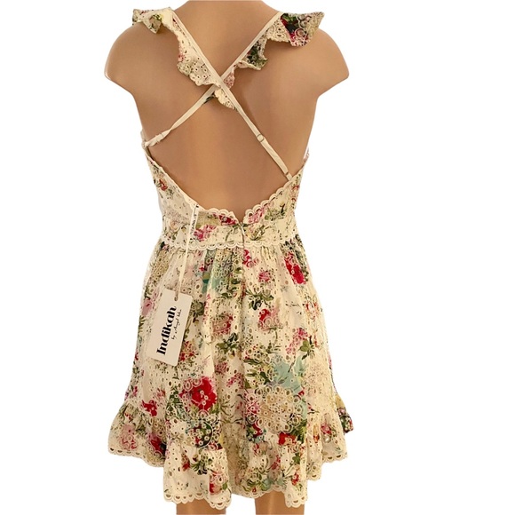 Indikah by Angel Biba Floral Eyelet Apron Mini Dress Size Small - Picture 4 of 11